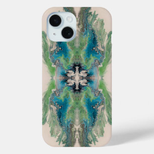 Artistieke vloeiende abstract in aqua en groen iPhone 15 case