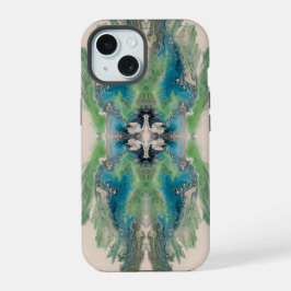 Artistieke vloeiende abstract in aqua en groen iPhone 15 case