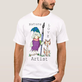 Artistieke vogel en kat t-shirt
