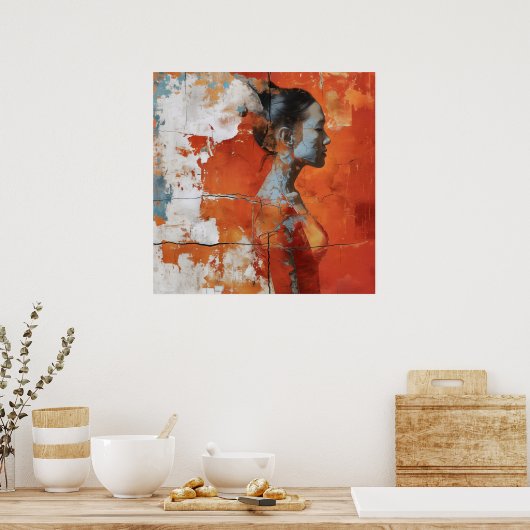 Artistieke voorstelling van een vrouw in profiel poster (Keuken)