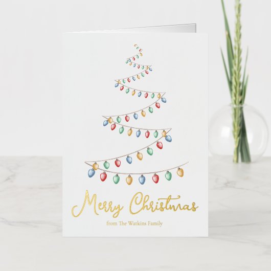 Artistieke vrolijke kerstboom van Ornament Gold Folie Feestdagenkaart (Voorkant)