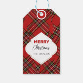 Artistieke Vrolijke Kerstmis Tartan Bourgondië Cadeaulabel (Voorkant)