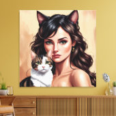 Artistieke vrouw met kat canvas afdruk (Insitu (Woonkamer))