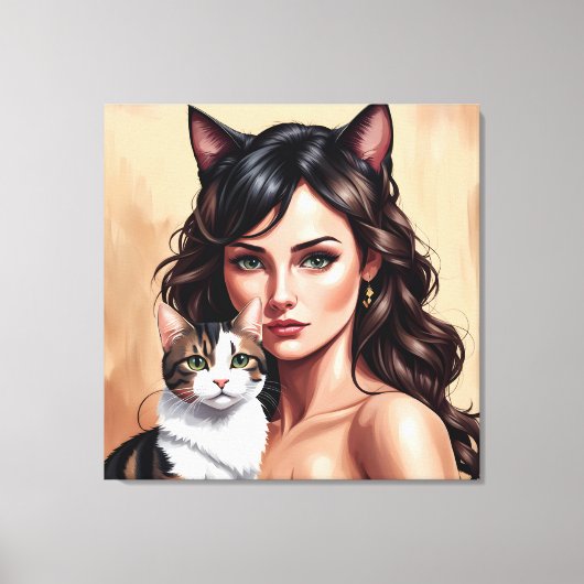 Artistieke vrouw met kat canvas afdruk (Voorkant)