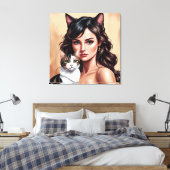 Artistieke vrouw met kat canvas afdruk (Insitu (Slaapkamer))