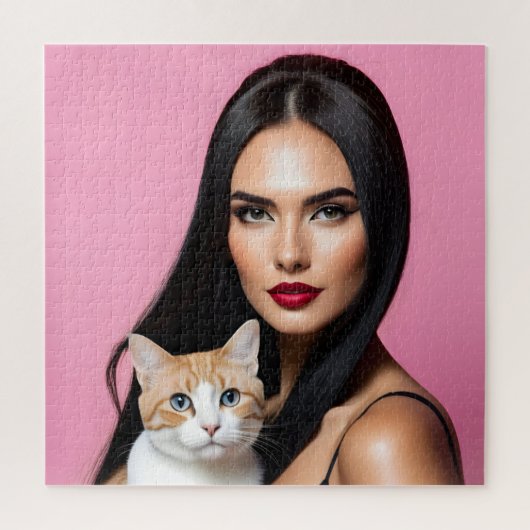 Artistieke vrouw met kat legpuzzel (Verticaal)