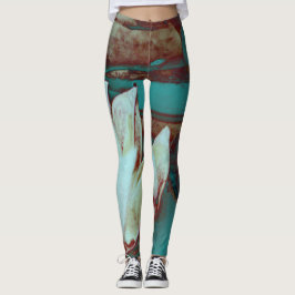 Artistieke Waterlelie in Rood en Blauw Leggings