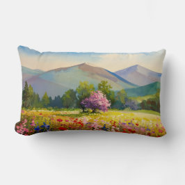Artistieke Waterverf Berglandschap Wildflower Kussen