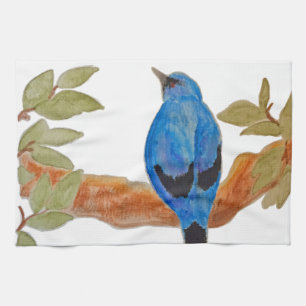 Artistieke Waterverf Bird Blue Cuckooshrike Theedoek