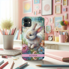 Artistieke Waterverf Bunny and Flowers Fantasy Case-Mate iPhone Case