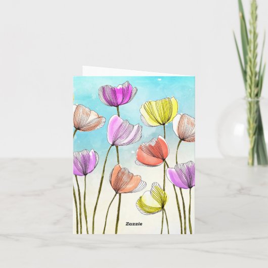 Artistieke Waterverf en Inktulpen Moederdag Kaart (Achterkant)