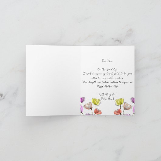 Artistieke Waterverf en Inktulpen Moederdag Kaart (Binnen)