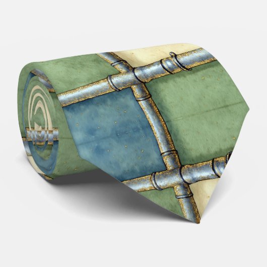 Artistieke Waterverf Geometrisch blauw groen goud Stropdas (Opgerold)