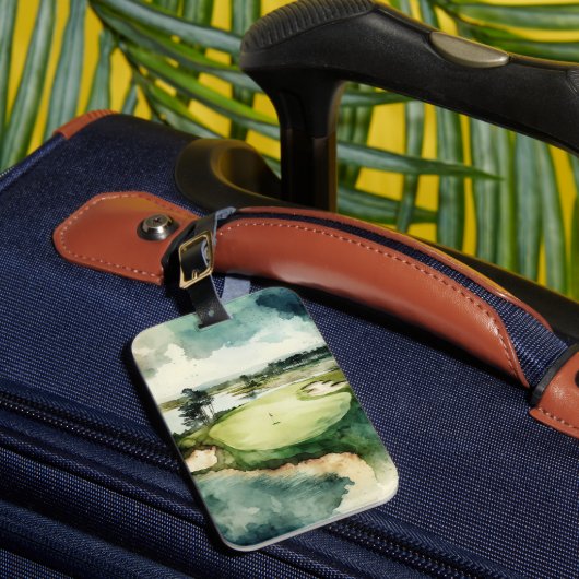 Artistieke waterverf golfbaan bagagelabel (Voorkant Insitu 1)