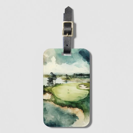 Artistieke waterverf golfbaan bagagelabel (Voorkant (verticaal))