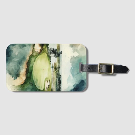 Artistieke waterverf golfbaan bagagelabel (Voorkant (horizontaal))