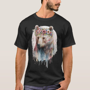 Artistieke Waterverf Grizzly Beer Flower Crown Boh T-shirt