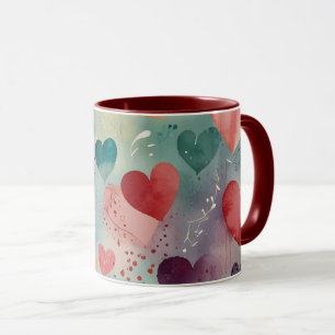 Artistieke Waterverf Harten Twee-Tons Koffiemok Mok