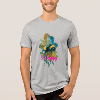 Artistieke Waterverf Hommels "Bee Happy" Whimsica Tri-Blend Shirt
