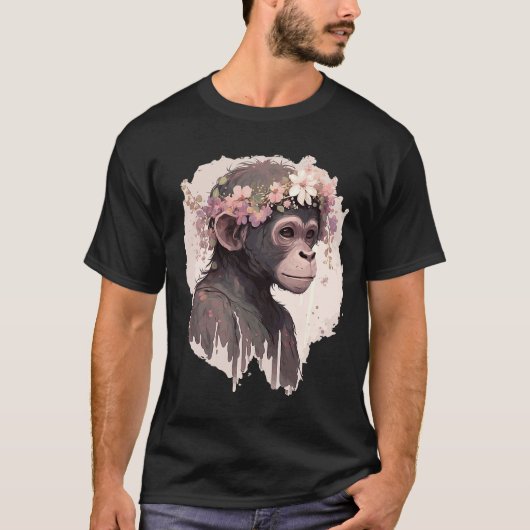 Artistieke Waterverf Monkey Flower Crown Floral An T-shirt (Voorkant)