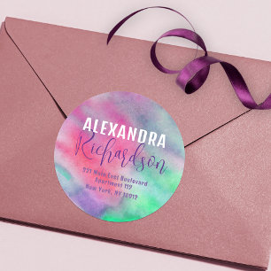 Artistieke Waterverf Ronde retour adreslabel Sticker