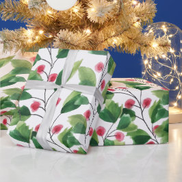 Artistieke Waterverf Rood en Groene Berry Branches Cadeaupapier