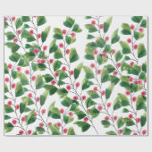 Artistieke Waterverf Rood en Groene Berry Branches Cadeaupapier (Vlak)