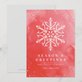 Artistieke waterverf sneeflock rood kerstkaarten kaart (Voorkant / Achterkant)