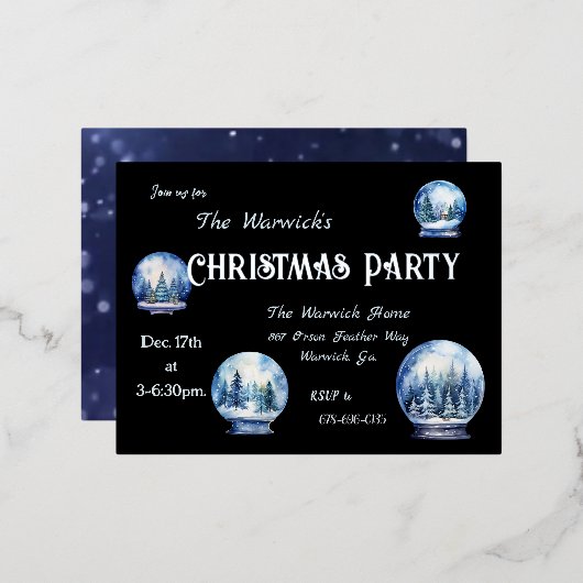 Artistieke Waterverf Sneeuwbollen Winterfeest Folie Uitnodiging Briefkaart (Voorkant / Achterkant)