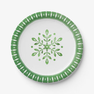 Artistieke Waterverf Sneeuwvlok Groene Kerst Papieren Bordje