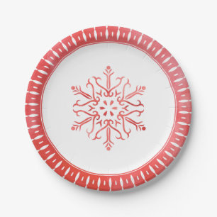 Artistieke Waterverf Sneeuwvlok Rode Kerst Papieren Bordje