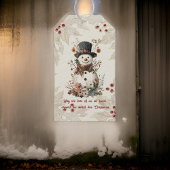 Artistieke Waterverf Snowman Beige Floral Cadeaulabel