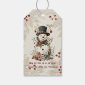 Artistieke Waterverf Snowman Beige Floral Cadeaulabel (Voorkant)
