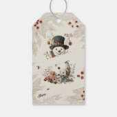 Artistieke Waterverf Snowman Beige Floral Cadeaulabel (Achterkant)