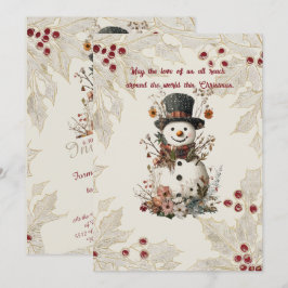 Artistieke Waterverf Snowman Beige Floral Kaart