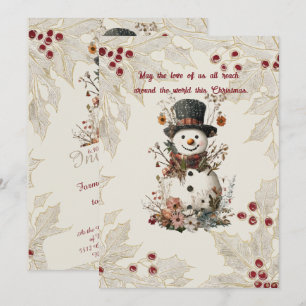Artistieke Waterverf Snowman Beige Floral Kaart
