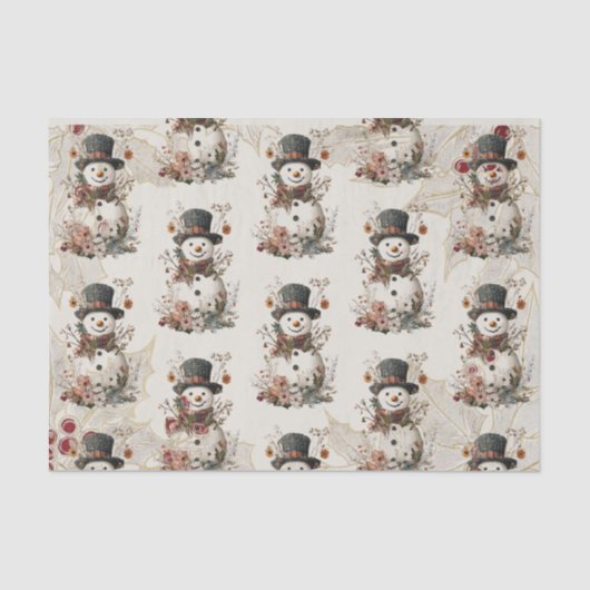 Artistieke Waterverf Snowman Beige Floral Tissuepapier (Voorkant)
