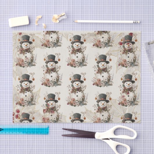 Artistieke Waterverf Snowman Beige Floral Tissuepapier (Craft)