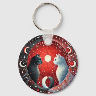 Artistieke weergave van Yin en Yang katten Sleutelhanger