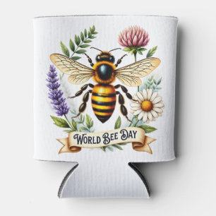 Artistieke Wereld Bijendag Illustratie met Honingb Blikjeskoeler