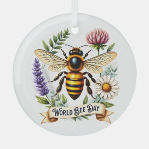 Artistieke Wereld Bijendag Illustratie met Honingb Glas Ornament