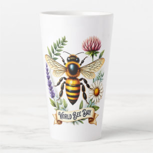 Artistieke Wereld Bijendag Illustratie met Honingb Latte Mok
