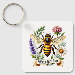 Artistieke Wereld Bijendag Illustratie met Honingb Sleutelhanger