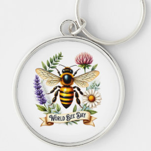 Artistieke Wereld Bijendag Illustratie met Honingb Sleutelhanger