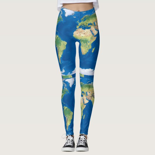 Artistieke Wereldkaart Projectie Leggings (Voorkant)