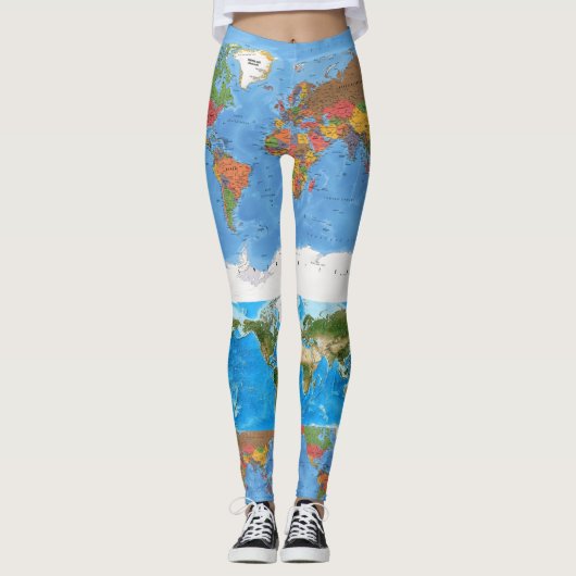 Artistieke Wereldkaart Projectie Leggings (Voorkant)