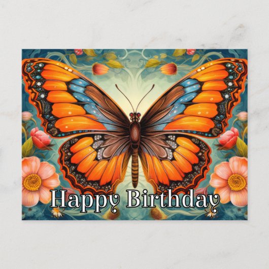 Artistieke Whimsical Butterfly Happy Birthday Feestdagenkaart (Voorkant)