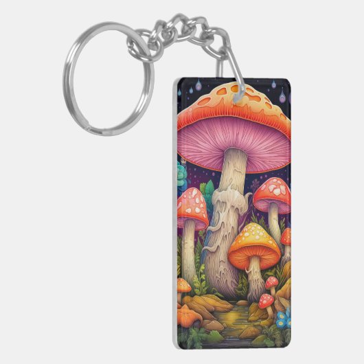 Artistieke Wild Mushroom Forest Illustratie Sleutelhanger (Voorkant Links)
