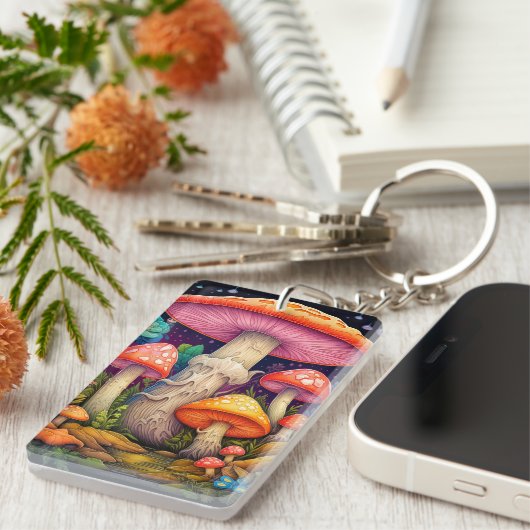 Artistieke Wild Mushroom Forest Illustratie Sleutelhanger (Voorkant Rechts)