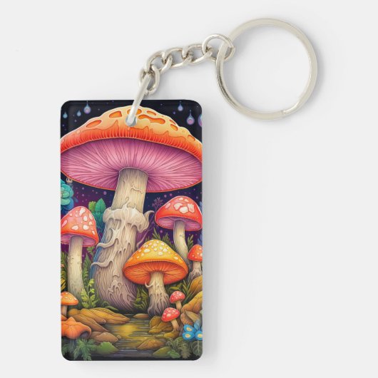 Artistieke Wild Mushroom Forest Illustratie Sleutelhanger (achterkant)